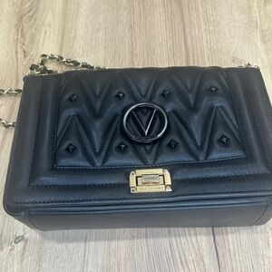 Valentino Black Quilted Shoulder Bag with Gold Accents